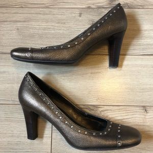 Women’s Portia Metallic Bronze Patent Leather high heel studded shoes size 8